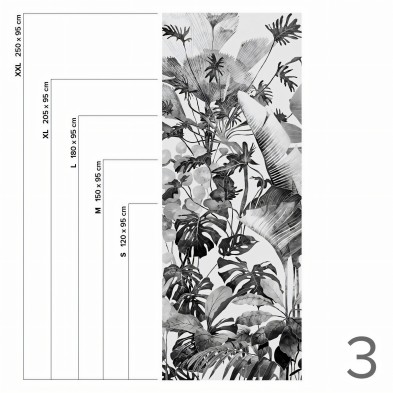 Tropicalia blanco y negro - Pieza 3 - Mural de vinilo autoadhesivo lavable para forrar paredes