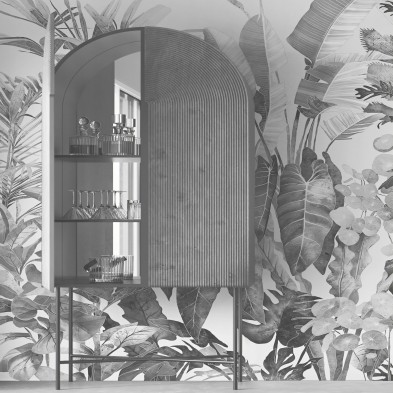 Tropicalia Black & White- self-adhesive ecological free pvc wall mural. Tropical style, nordic, bedroom, hall, salon
