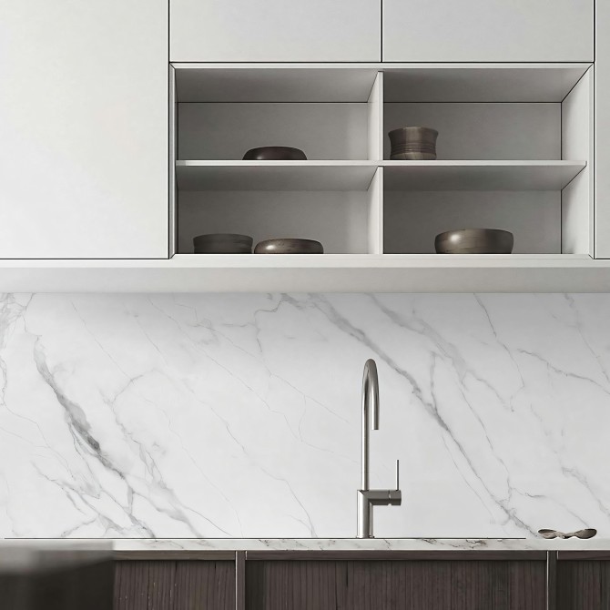 Mármol Blanco Calacatta - Vinilo lavable autoadhesivo opaco para paredes, muebles y suelos en banos aseos  cocinas. Lokoloko