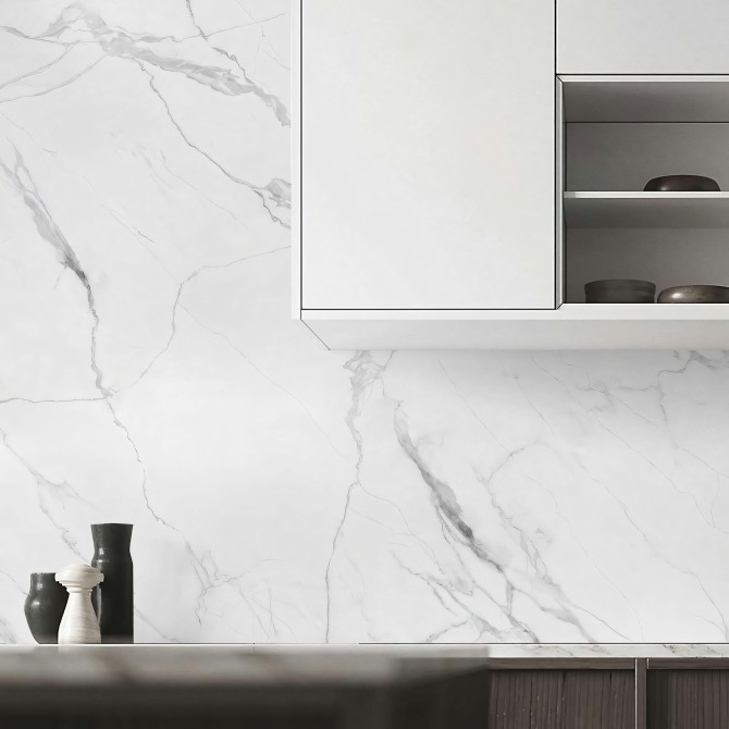 Mármol Blanco Calacatta - Vinilo lavable autoadhesivo opaco para paredes, muebles y suelos en banos aseos  cocinas. Lokoloko