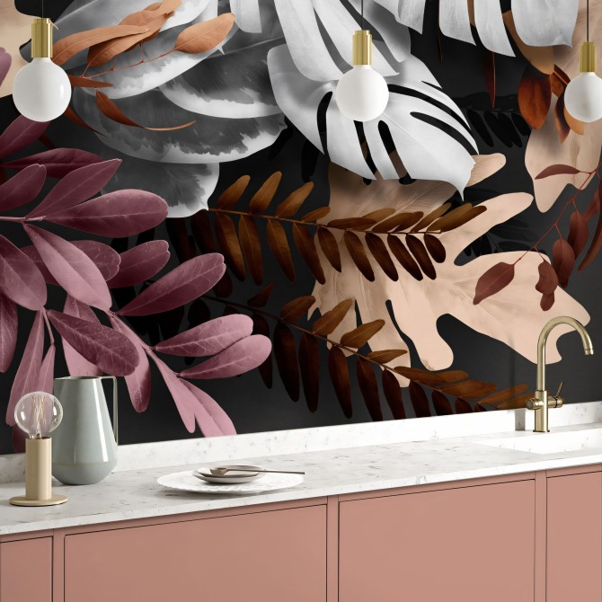 Bohemia - Mural de Vinilo autoadhesivo lavable para cocina frente azulejos hojas colores lokoloko