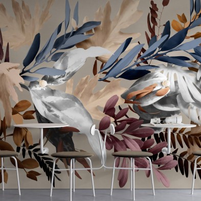 Glam - Mural de Vinilo autoadhesivo lavable para restaurantes locales hojas colores lokoloko