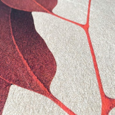 Glam - Papel pintado pared ecológico autoadhesivo para dormitorios salón recibidor - hojas rojo cálido - Lokoloko.