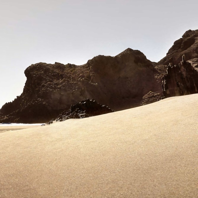 Photographic poster on textured eco-friendly wallpaper of the Cala Grande in the Cabo de Gata Níjar Park, color. Lokoloko