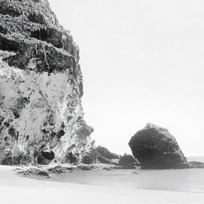 Póster fotográfico en papel ecológico texturizado. Punta de Cala Grande Parque Natural Cabo de Gata, blanco y negro. lokoloko