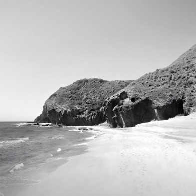 Photographic poster on textured eco-friendly wallpaper of Barronal Cove in Cabo de Gata Natural Park. Black & white. Lokoloko