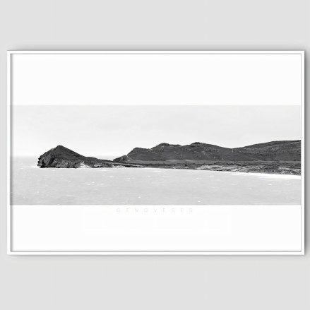 Photographic poster on textured eco-friendly wallpaper. Bay and Morrón de los Genoveses. Black and white. Lokoloko