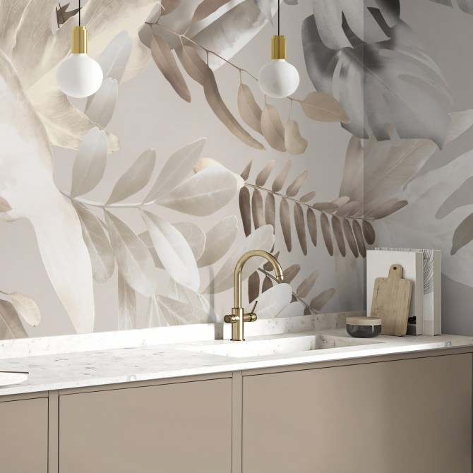 Galana - Washable self-adhesive Vinyl Mural for kitchens bathrooms furniture local walls leaves minimalism warm lokoloko