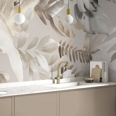 Galana - Washable self-adhesive Vinyl Mural for kitchens bathrooms furniture local walls leaves minimalism warm lokoloko
