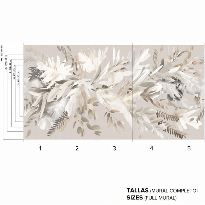 Galana - mural  completo de Vinilo autoadhesivo lavable para cocinas baños muebles paredes  hojas minimalismo calido lokoloko