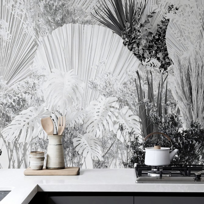 Blancadona - Washable self-adhesive Vinyl Mural for kitchens bathrooms furniture local walls leaves minimalism warm lokoloko
