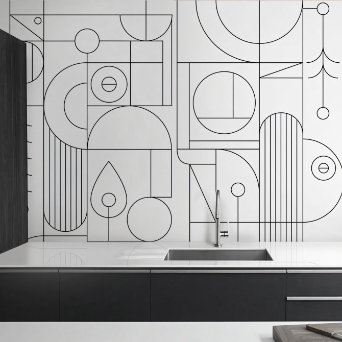line blanco y negro - vinilo lavable autoadhesivo para paredes de cocinas, azulejos, frentes, barras, geometria lokoloko