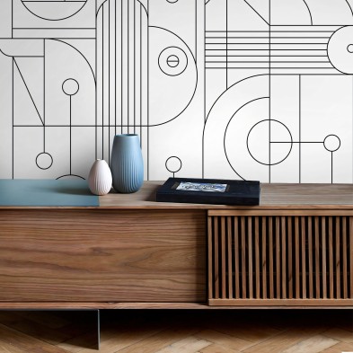Line blanco y negro - Mural de Papel pintado pared ecologico autoadhesivo para paredes lisas recibidores, dormitorios, salones
