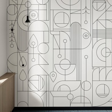 Line blanco y negro - Mural de Papel pintado pared ecologico autoadhesivo para paredes lisas recibidores, dormitorios, salones