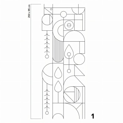 Line blanco y negro - Pieza 1 -  geometría Bauhaus art deco. Papel de pared autoadhesivo pintado. Lokoloko