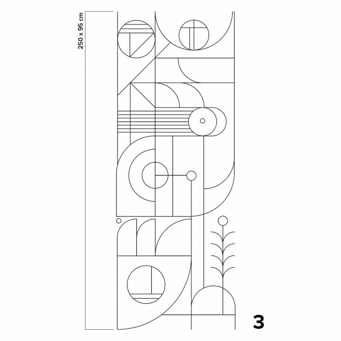 Line blanco y negro - Pieza 3 -  geometría Bauhaus art deco. Papel de pared autoadhesivo pintado. Lokoloko