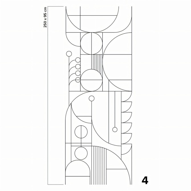 Line blanco y negro - Pieza 4 -  geometría Bauhaus art deco. Papel de pared autoadhesivo pintado. Lokoloko