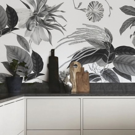 Flores de terciopelo blanco y negro - vinilo lavable autoadhesivo opaco para baños bañeras duchas  y paredes