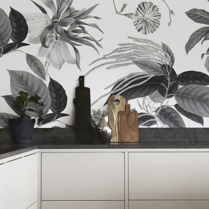 Velvet Flowers black & white - Vinyl Wall Mural