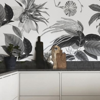 Flores de terciopelo blanco y negro - vinilo lavable autoadhesivo opaco para baños bañeras duchas  y paredes