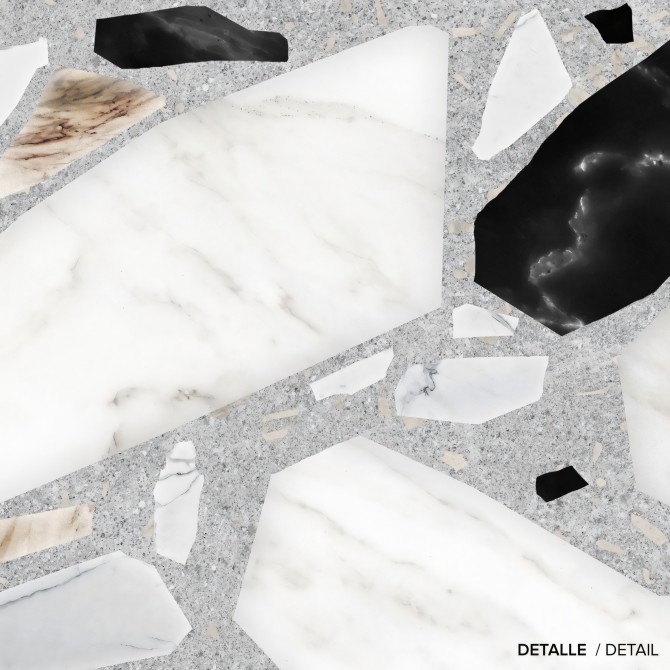 Terrazo Celestia -vinilo lavable autoadhesivo opaco para paredes, muebles y suelos cocina baños. Detalle lokoloko