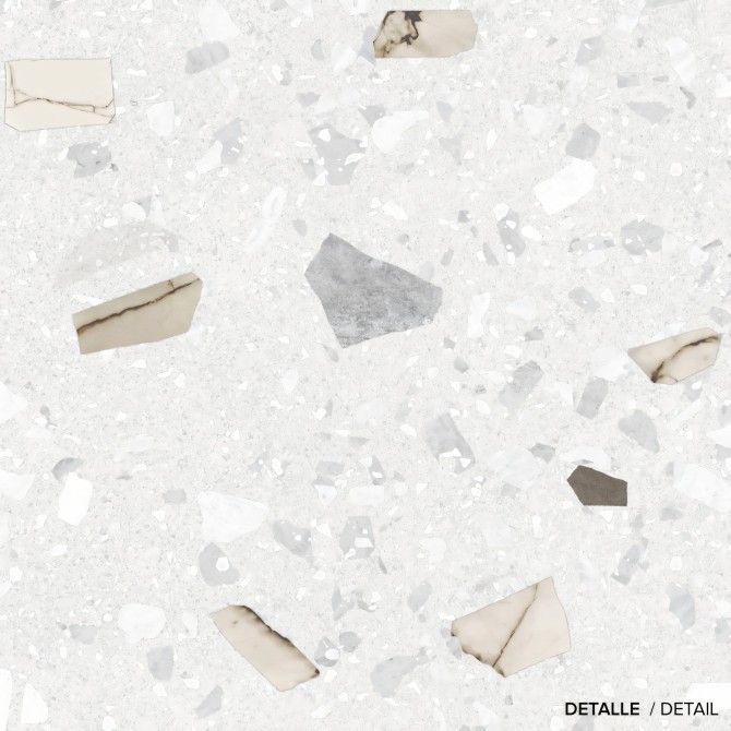 Terrazo Fenice - vinilo lavable autoadhesivo opaco para paredes, muebles y suelos baños. Detalle lokoloko