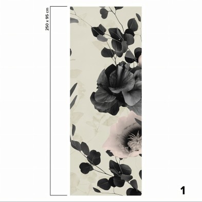 Daila - Papel pintado pared ecológico autoadhesivo para superficies lisas - Pieza 1 - Flores, hojas, gris, rosa - Lokoloko