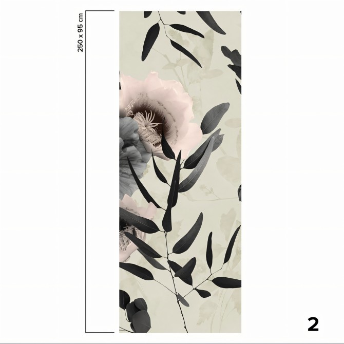 Daila - Papel pintado pared ecológico autoadhesivo para superficies lisas - Pieza 2 - Flores, hojas, gris, rosa - Lokoloko