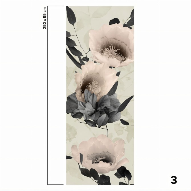 Daila - Papel pintado pared ecológico autoadhesivo para superficies lisas - Pieza 3 - Flores, hojas, gris, rosa - Lokoloko
