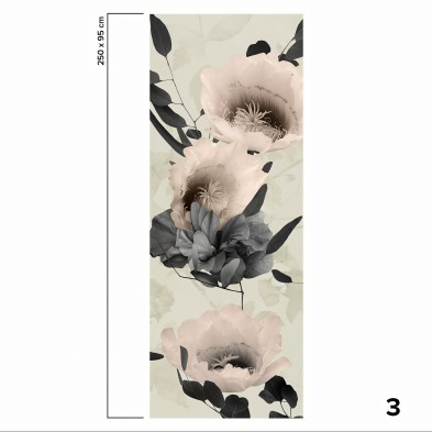 Daila - Papel pintado pared ecológico autoadhesivo para superficies lisas - Pieza 3 - Flores, hojas, gris, rosa - Lokoloko