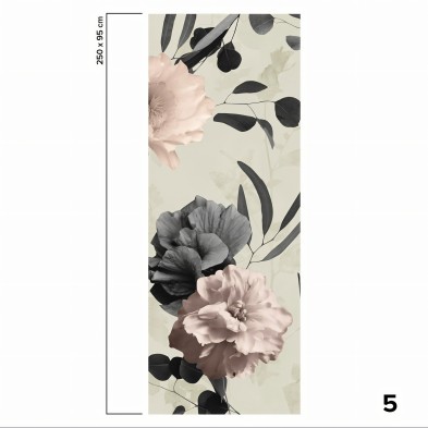 Daila - Papel pintado pared ecológico autoadhesivo para superficies lisas - Pieza 5 - Flores, hojas, gris, rosa - Lokoloko
