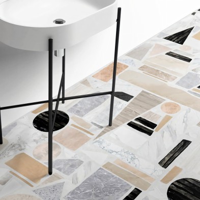 Terrazo Big 2. Vinilo lavable autoadhesivo para suelos de baños, aseos con azulejos, baldosas. Lokoloko