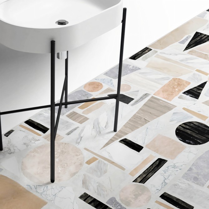 Terrazo Big. Vinilo lavable autoadhesivo para suelos de baños, aseos con azulejos, baldosas. Lokoloko
