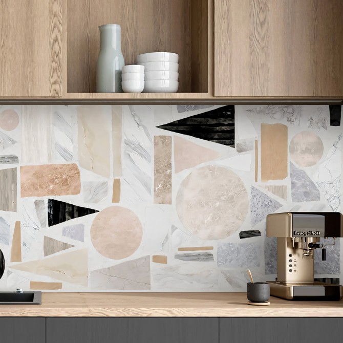 Big Terrazzo. Washable self-adhesive eco inks. Vinyl for walls tiles kitchen backsplash. Lokoloko