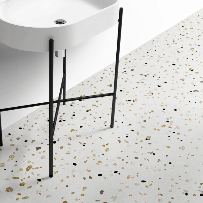 Terrazo Africano. Vinilo lavable autoadhesivo para suelos de baños, aseos con azulejos, baldosas o marmol. Lokoloko
