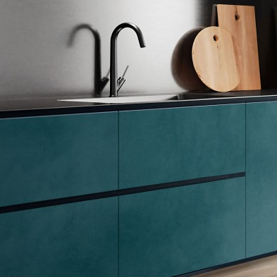 Hormigón turquesa oscuro. Vinilo autoadhesivo lavable opaco para forrar puertas de cocinas. Lokoloko