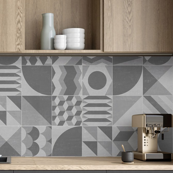 Light Vintage geometry. Washable, texture vinyl, eco-friendly inks, water resistant, for tiles and backslash Kitchen. Lokoloko