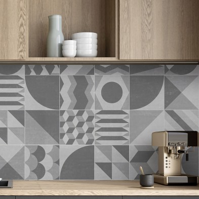 Light Vintage geometry. Washable, texture vinyl, eco-friendly inks, water resistant, for tiles and backslash Kitchen. Lokoloko