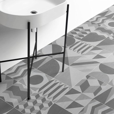 Geometría vintage clara. Vinilo texturizado  para suelos de baños, antideslizante y antibacterias, resistente al agua. Lokoloko