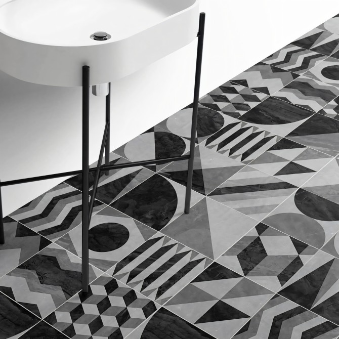 Dark Vintage geometry. Washable, Texture Vinyl for floor in bathroom, non-slip and antibacterial, water resistant. Lokoloko
