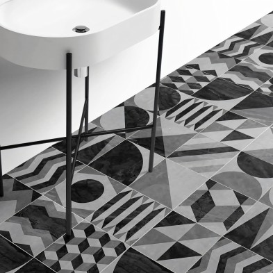 Geometría vintage oscura. Vinilo texturizado  para suelos de baños, antideslizante y antibacterias, resistente al agua. Lokoloko