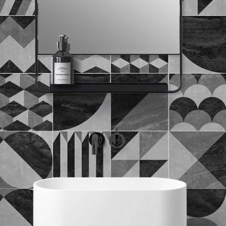 Geometría vintage ocura. Vinilo texturizado  para suelos de baños, antideslizante y antibacterias, resistente al agua. Lokoloko