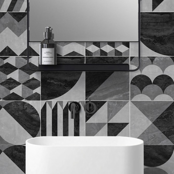 Dark vintage geometry Washable, texture vinyl, eco-friendly inks, water resistant, antibacterial for wall tiles. Lokoloko
