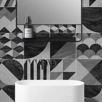Geometría vintage ocura. Vinilo texturizado  para suelos de baños, antideslizante y antibacterias, resistente al agua. Lokoloko