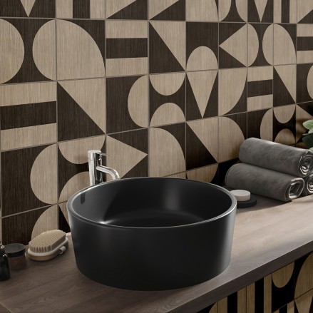 Boho Bauhaus wooden tiles - Self-adhesive washable vinyl for furniture, floors and walls