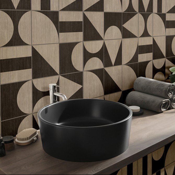 azulejos de madera Boho Bauhaus - Vinilo lavable autoadhesivo para muebles, suelos y paredes