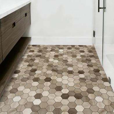 Japandi wood hexagonal tiles - washable self-adhesive vynil for furniture and walls Lokoloko