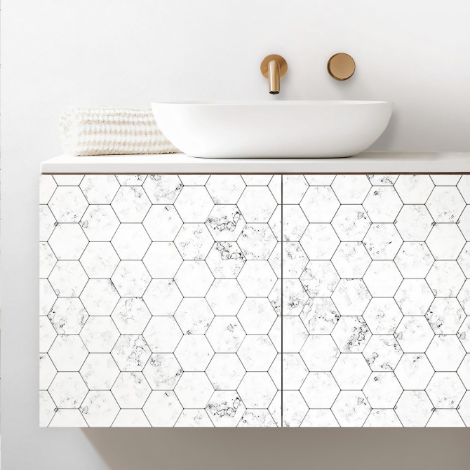 Vinyl decor of small white tiles for furniture, floor and wall