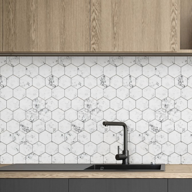 Azulejos hexagonales de mármol blanco (mini)