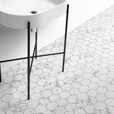 Vinyl decor of small white tiles for furniture, floor and wall